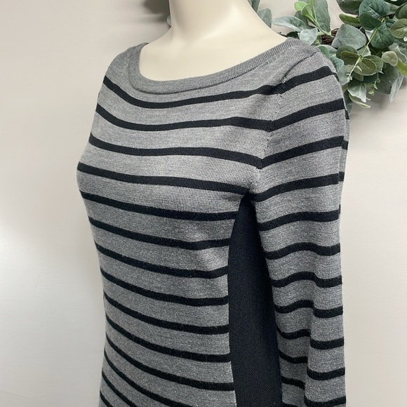 Ann Taylor Sweater Dress Wool Blend 3/4 Length Sleeve Gray Black Striped S - Picture 2 of 16